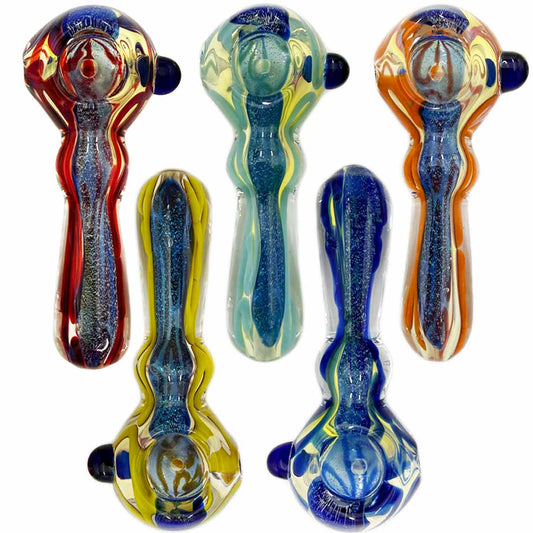 3.8" - 4" Glass Hand Pipe w/ Dichro Accents [HP-G-175B]