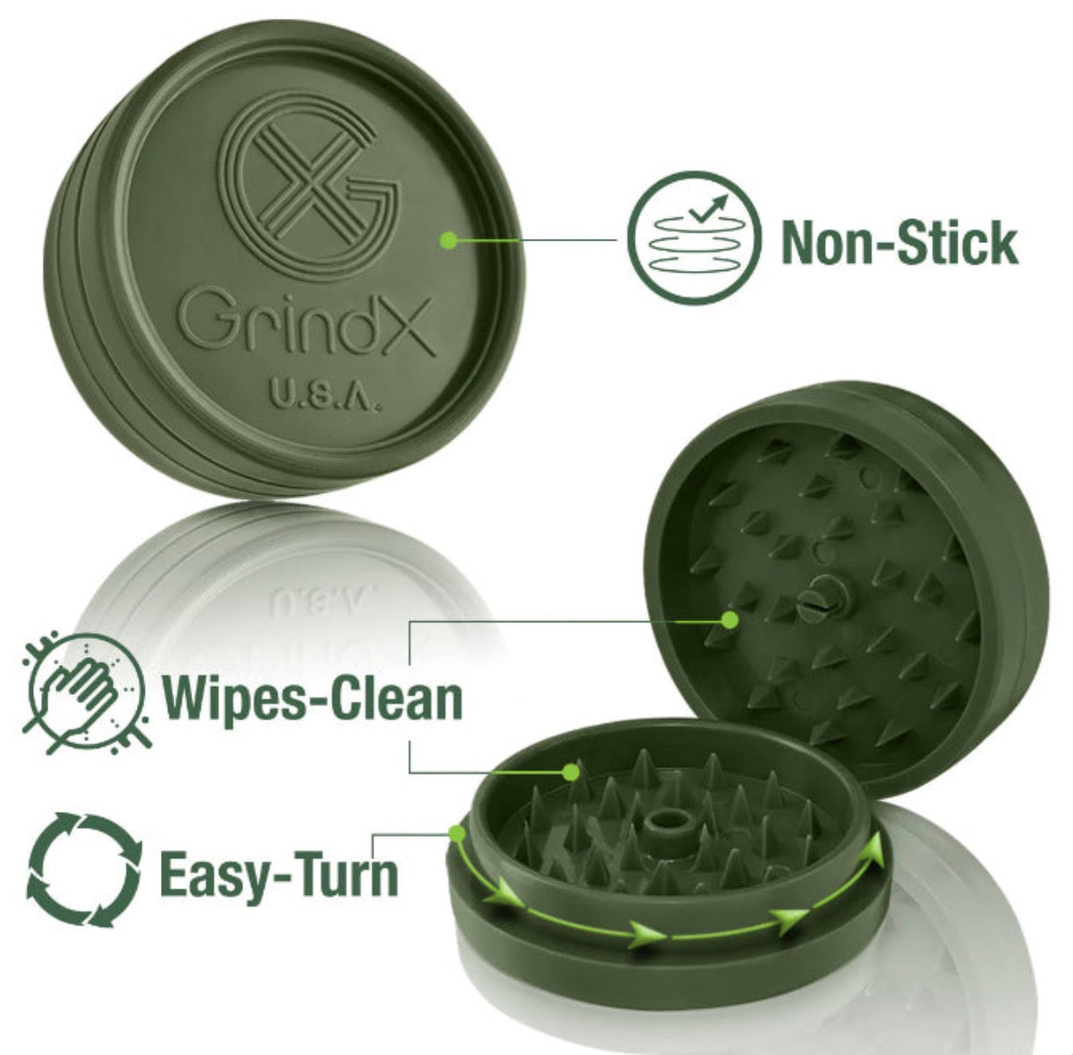 2-Piece GrindX American Made 55mm Herb Grinder - New Version - Assorted Colors [GR-X]