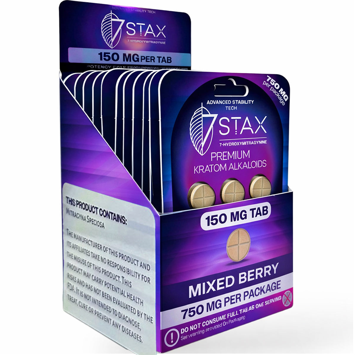 NEW 7Stax Extreme Premium 7-OH 150mg Tabs - Now 2 Sizes & 3 Flavors! [K-7Stax150]