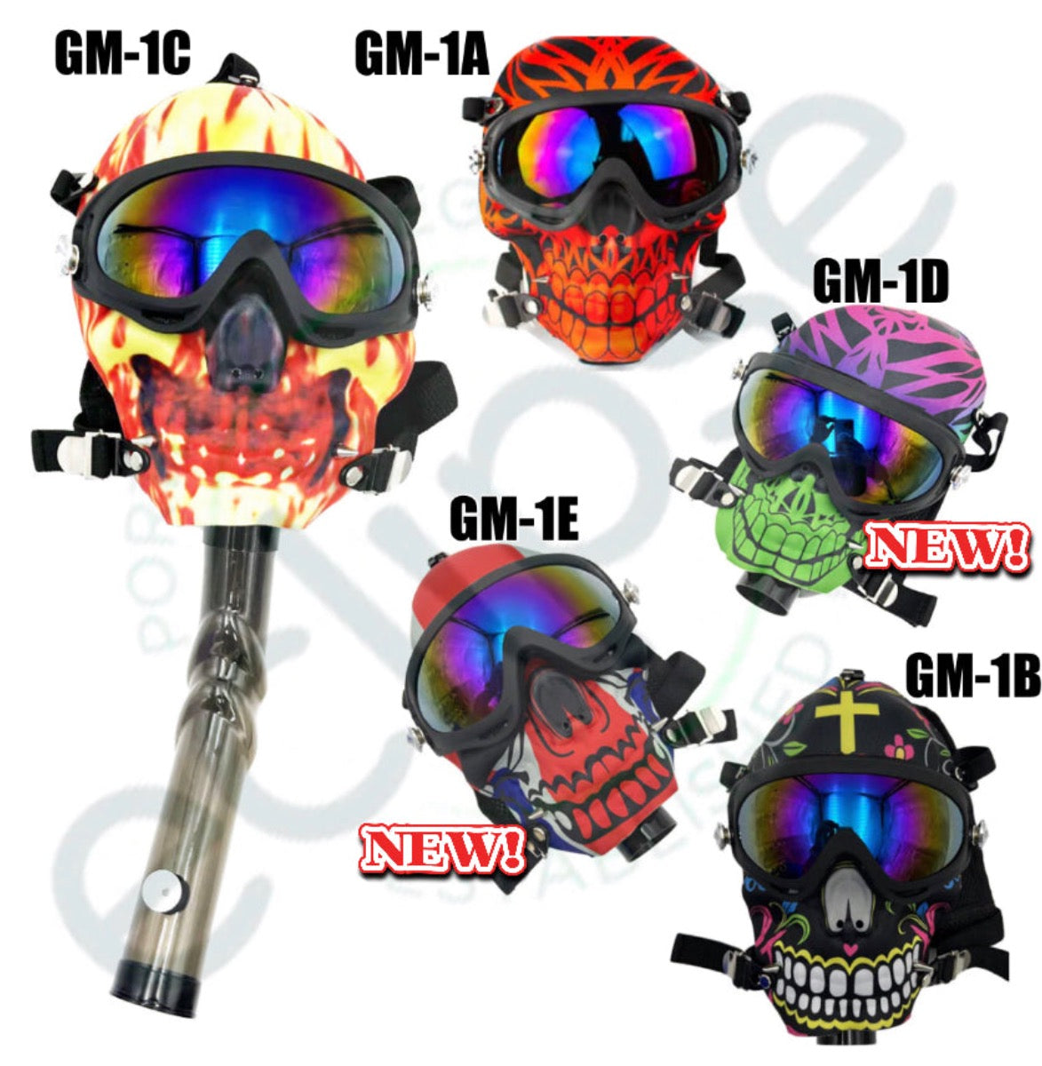 Gas Mask w/ Water Pipe, Goggles, Carrying Bag & Lots of Bling - Assorted Designs [GM-1]