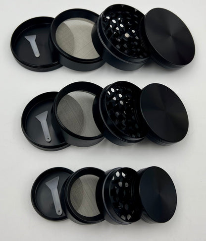 4-Piece Zinc Alloy Grinders - 40mm, 55mm & 63mm - Assorted Colors (Sm GR-12, Med GR-13 & Lg GR-14)