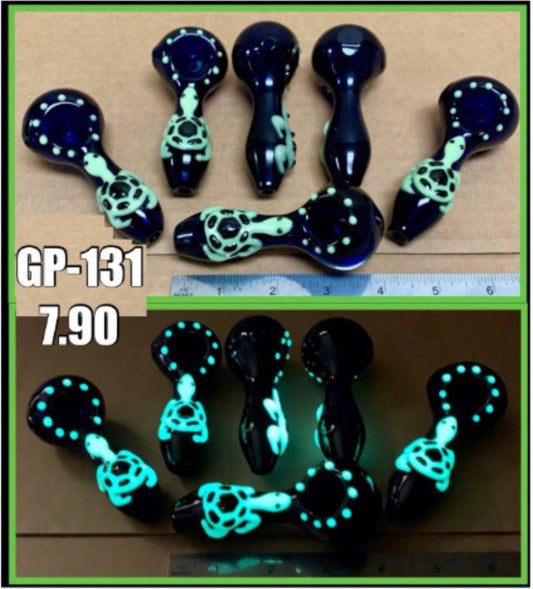 4" Glass Glow-in-the-Dark Turtle Hand Pipe [HP-G-131]