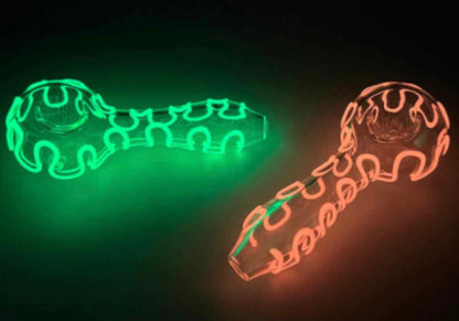 5” Glow-in-the-Dark Glass Swirls Hand Pipe [HP-G-173]