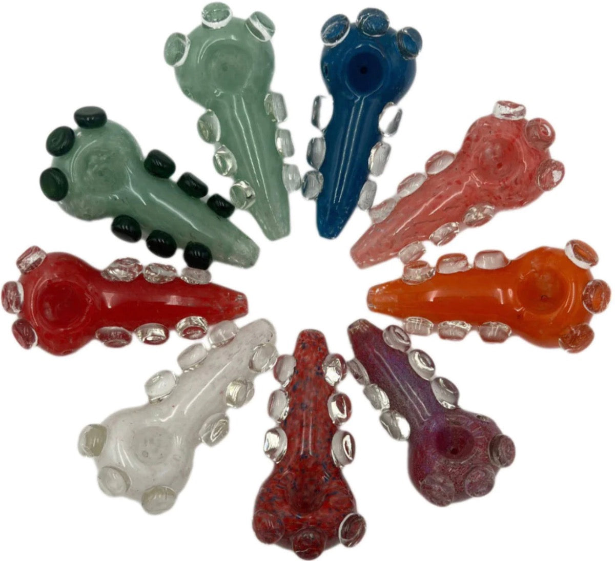 5” - 5.5” Thick Glass 200+ Gram Hand Pipe with Glass Disc Grips in Assorted Colors [HP-G-155]