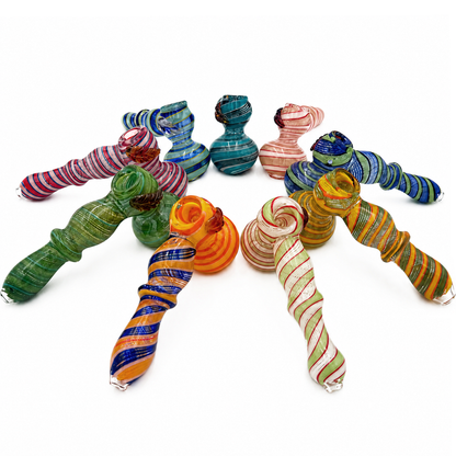 7.25"- 7.5"  Glass Hammer Bubbler w/Leaf Design - Assorted Colors [BUB-G-H9]