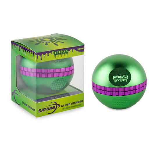 4-Piece Ooze Saturn Grinder w/ Built-In Stash Jar & Velvet Bag - 50mm - Green  [GR-15-Green]