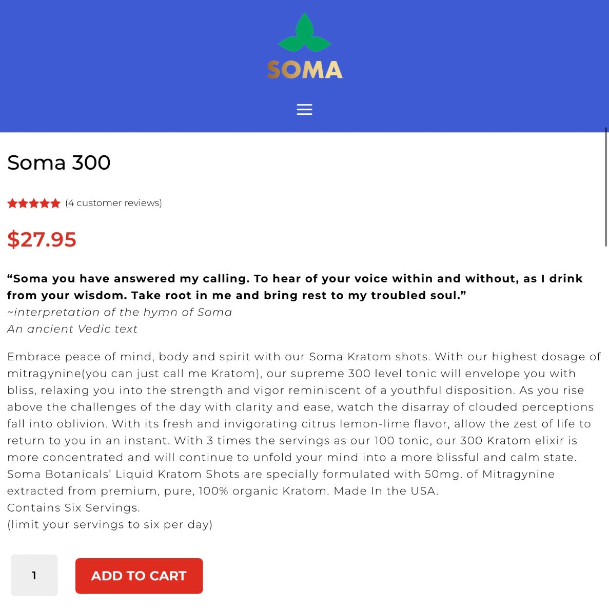 SOMA - Full Line of 100mg, 200mg or 300mg - 15ml Shot [K-SOMA]