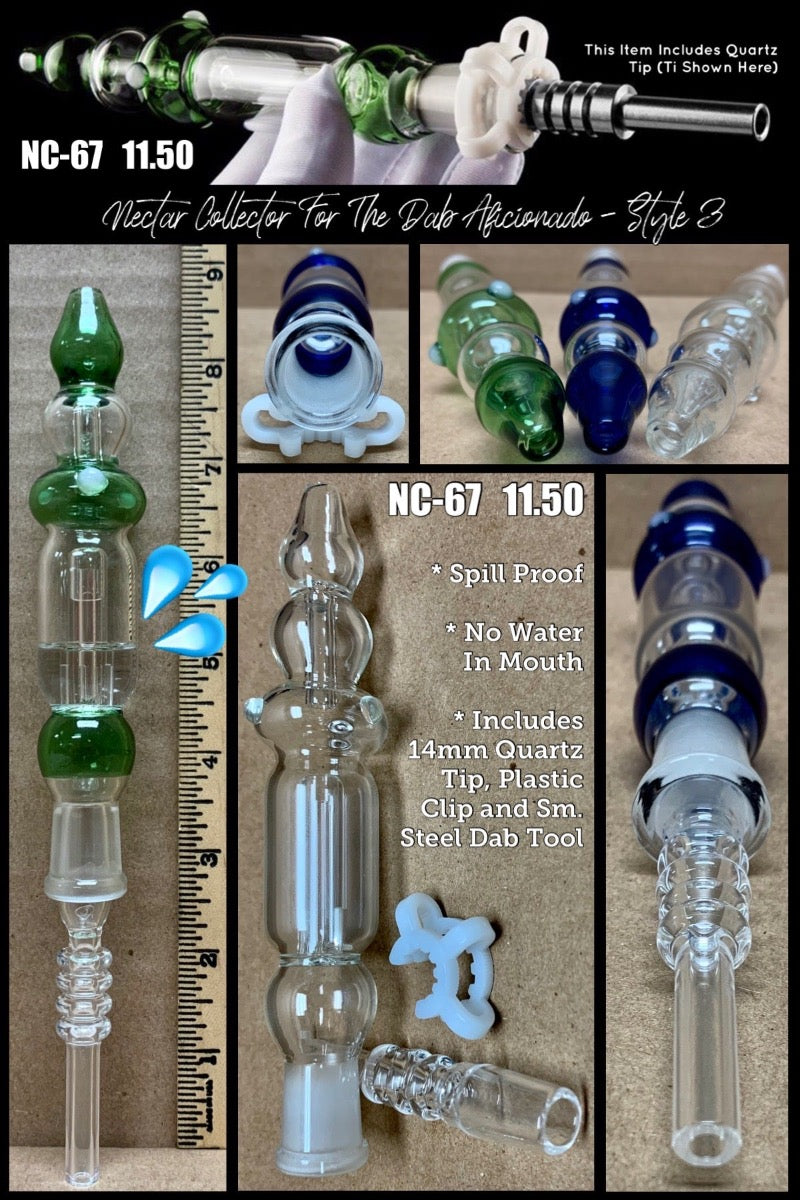 8.75" 14mm Glass Nectar Collector w/ Recycler Perc and Accessory Set  - Aficionado Line #3 [NC-G-67]