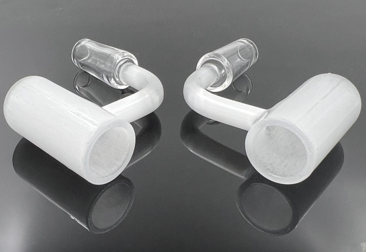 20mm Flat Top Reflective Milky Quartz Banger w/ Extra Tall Bucket - 14M 90° [QB-20M]