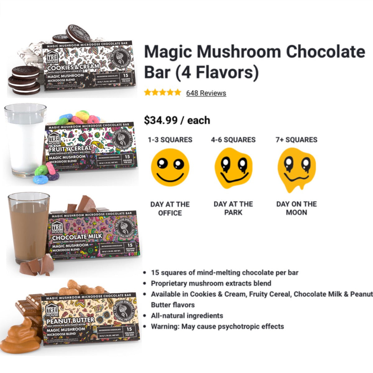 TRE’ House Extra Strength Magic Mushroom Chocolate Bars - Now 5 Flavors [C-TH-C]