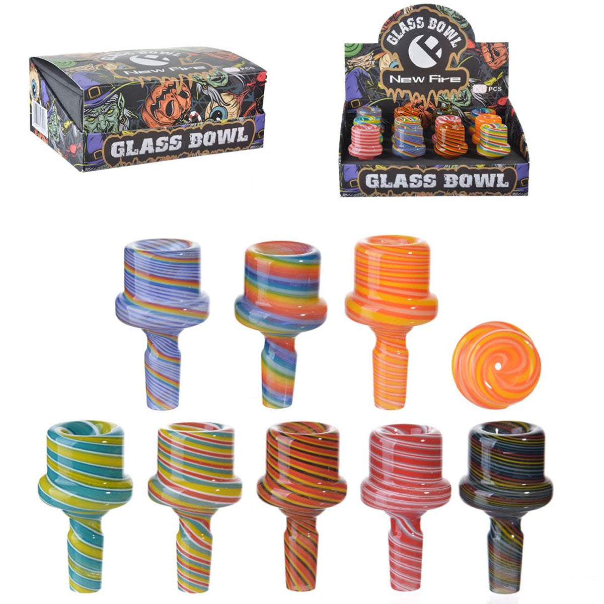14mm Glass on Glass Hat Bowl w/ Hand-Spun Designs [GB-63]