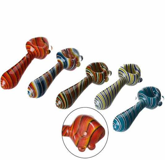 4” Glass Hand Pipe w/ Intricate Hand-Spun Designs - Assorted Colors [HP-G-237]