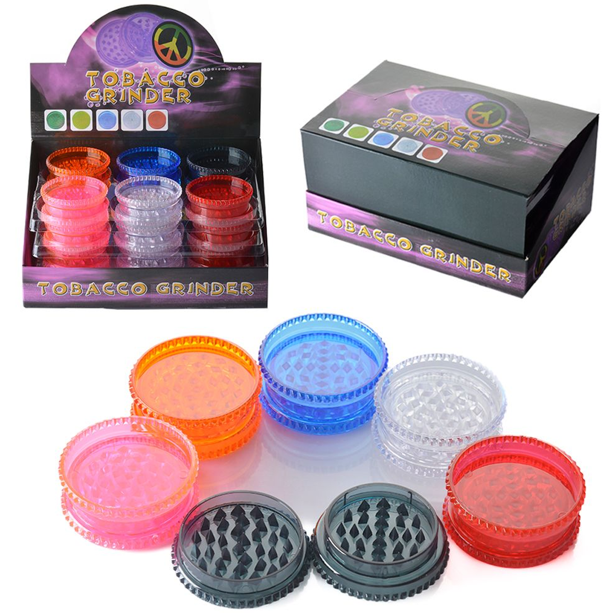 2-Piece Acrylic Grinders - 59mm - Assorted Colors [GR-22]