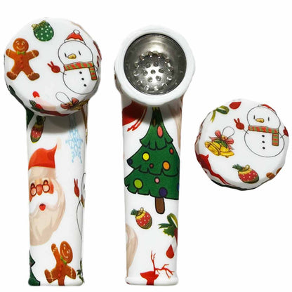 3.5" Silicone Hand Pipe w/ Metal Bowl, Lid & Carb in - Choose From Over 40 Prints! [HP-S-36]