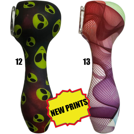 4.5" Silicone Hand Pipe w/ Glass Bowl - Now 13 Prints to Choose From [HP-S-126]