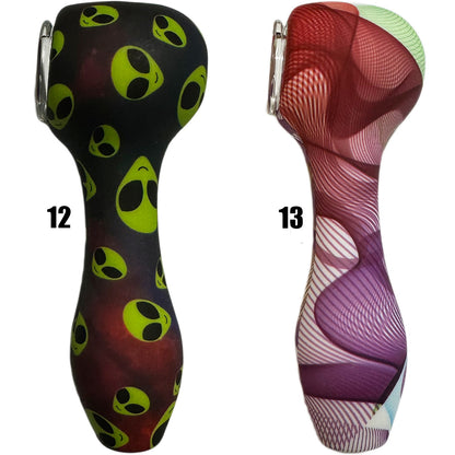 4.5" Silicone Hand Pipe w/ Glass Bowl - Now 13 Prints to Choose From [HP-S-126]