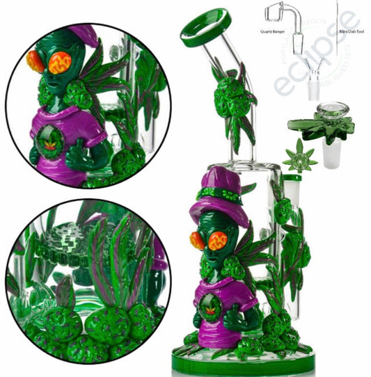 10" Straight Tube w/  Glow-in-the-Dark Alien, Honey Comb Perc & Extras [WP-G-268]