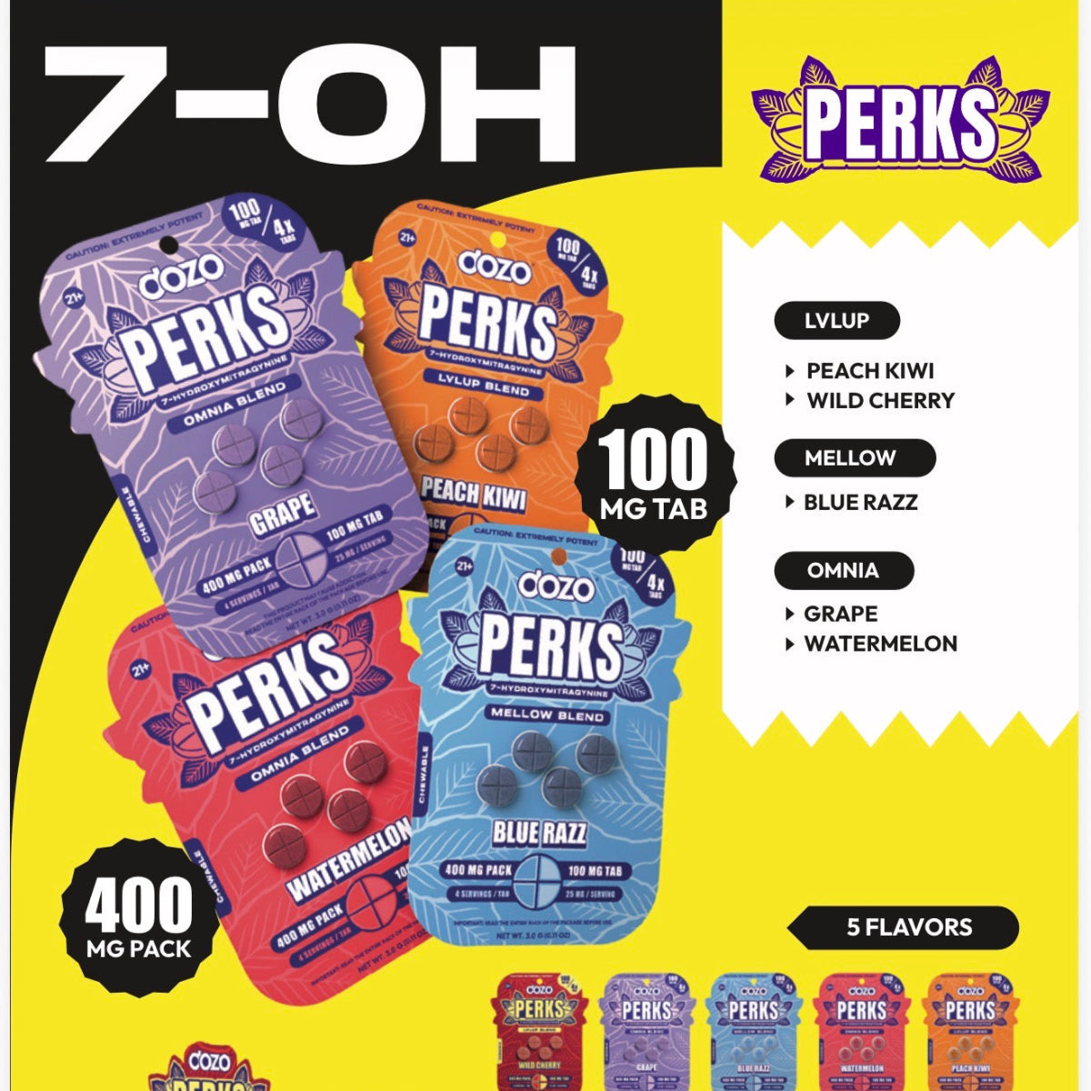 DOZO PERKS 7-OH - 4Ct & NEW 10Ct 100mg Tabs - 5 Flavors [K-DP-4C-100]