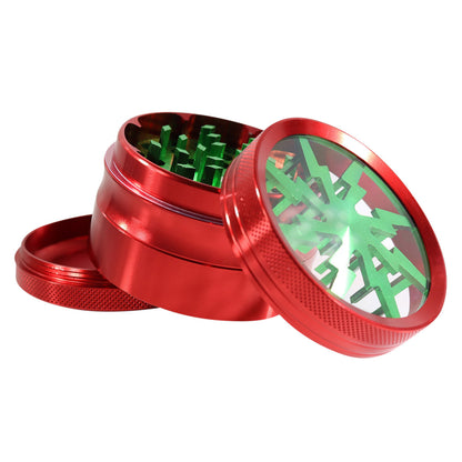 #GR1 62MM 4 PIECE HERB GRINDER WITH CLEAR TOP AND ANODIZED TEETH (ASSORTED COLORS)