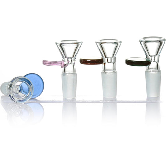 14mm Glass Funnel Bowl w/ Puck Handle - Assorted Colors [GB-7F]