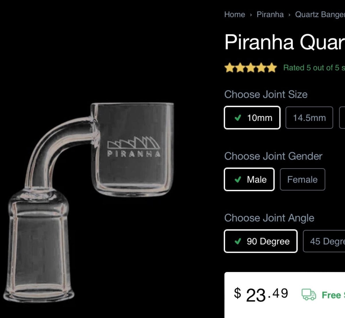 2mm Thick Angled Top Piranha Brand Quartz Banger - 10M or 14F 45° [QB-2P]