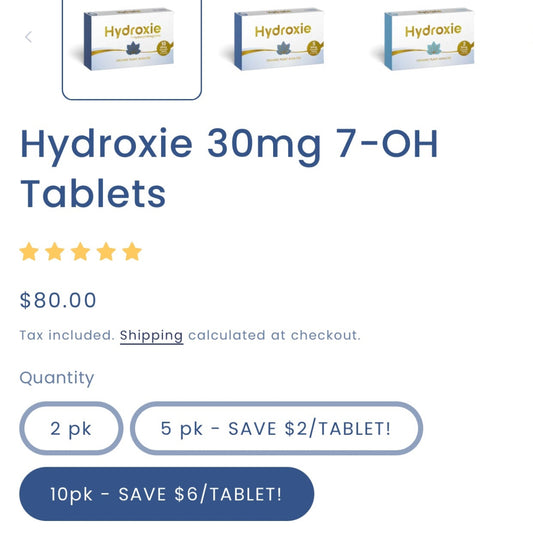 Hydroxie Extra Strong 30mg 7-OH Instant Release – 5  & NEW 10 Ct 30mg Tab’s  [K-H7X-Gold]