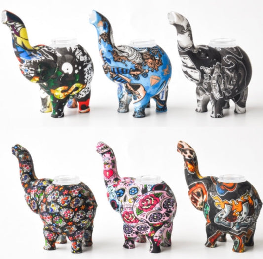 4.8" Silicone Elephant Bubbler - Assorted Prints [BUB-S-94]