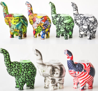 4.8" Silicone Elephant Bubbler - Assorted Prints [BUB-S-94]