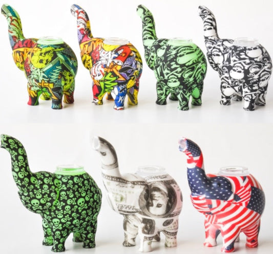 4.8" Silicone Elephant Bubbler - Assorted Prints [BUB-S-94]