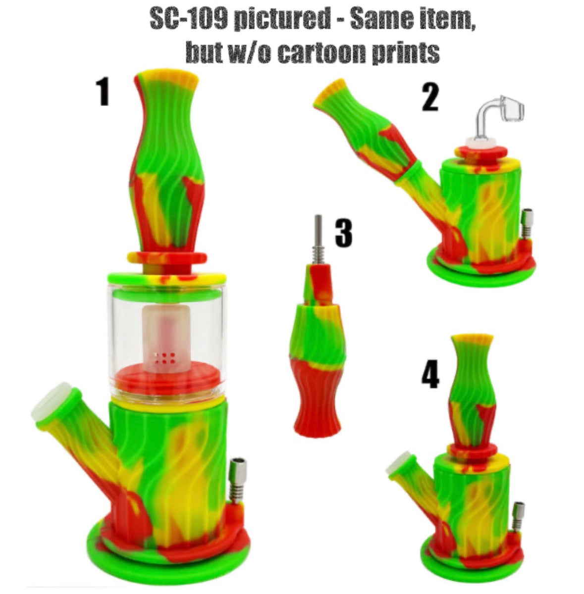 9.5" Four Way Hybrid Water Pipe, Dab Rig & Nectar Collector - Assorted Prints [WP-H-87B]