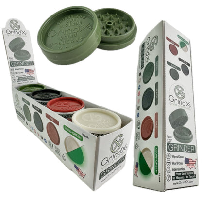2-Piece GrindX American Made 55mm Herb Grinder - New Version - Assorted Colors [GR-X]