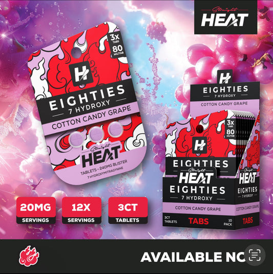Straight HEAT EIGHTIES - 80mg 7-OH Tabs - 3 Ct - Now 5 Flavors! [K-H8-3C]