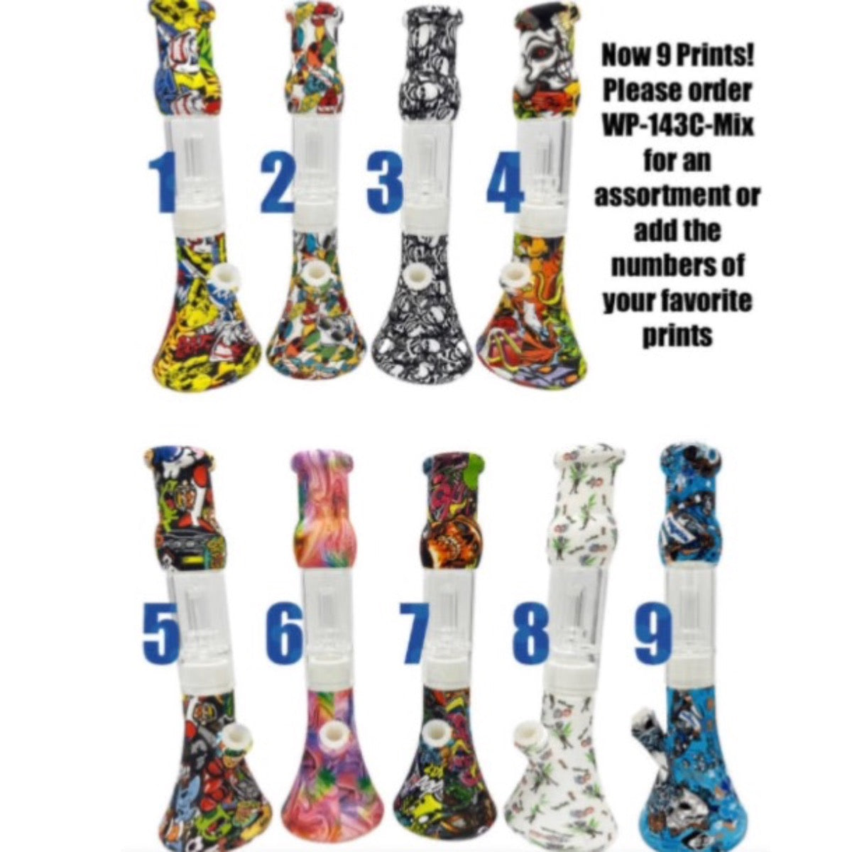 13" Hybrid Beaker w/ UFO Perc - Assorted Prints [WP-H-143C]