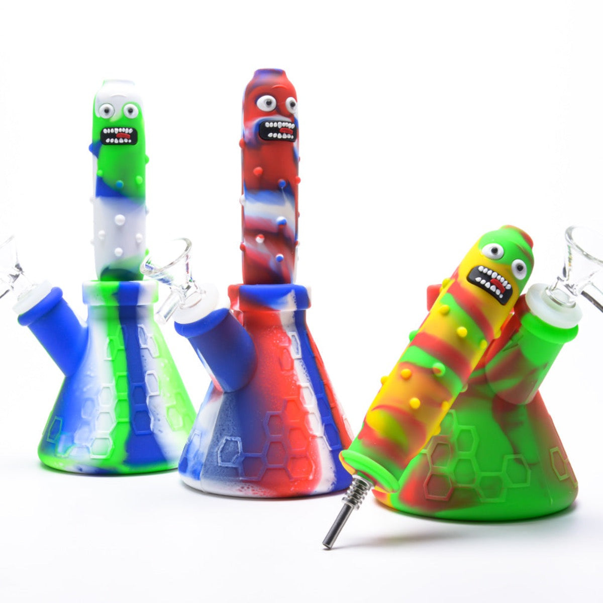 8.5" 14mm Dual-Use Silicone Pickle Water Pipe & Nectar Collector Set - Assorted Colors [WP-H-76]
