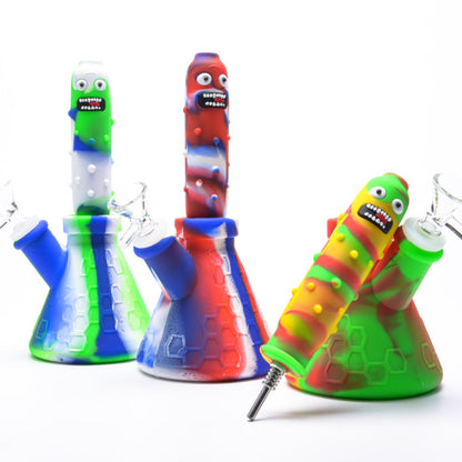 8.5" 14mm Dual-Use Silicone Pickle Water Pipe & Nectar Collector Set - Assorted Colors [WP-H-76]