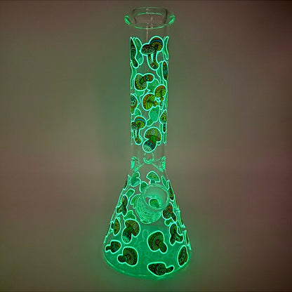 10" Beaker w/ Glow-in-The-Dark Funky Mushroom Designs - Assorted Styles [WP-G-299]