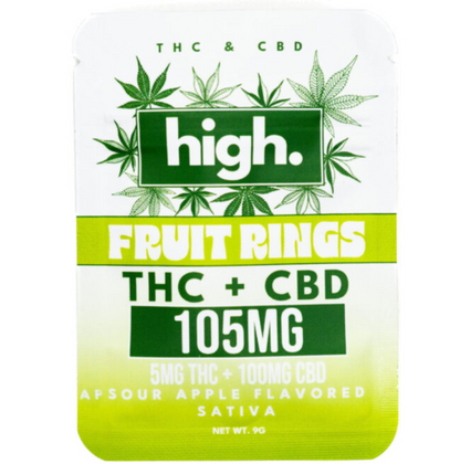 BUDD HIGH 100mg CBD & THC Gummies - Compliant (Under .03% THC) - 5 Flavors [C-B-G1]