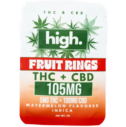 BUDD HIGH 100mg CBD & THC Gummies - Compliant (Under .03% THC) - 5 Flavors [C-B-G1]