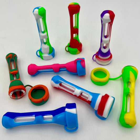 3.6" Silicone Wrapped Glass Chillum w/ Cap - Now 11 Colors [CLM-S-45]