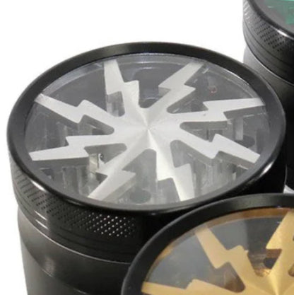 4-Piece Grinder w/ Clear Top & Lightning Bolt Teeth - 63mm - Now 13 Colors! [GR-1]