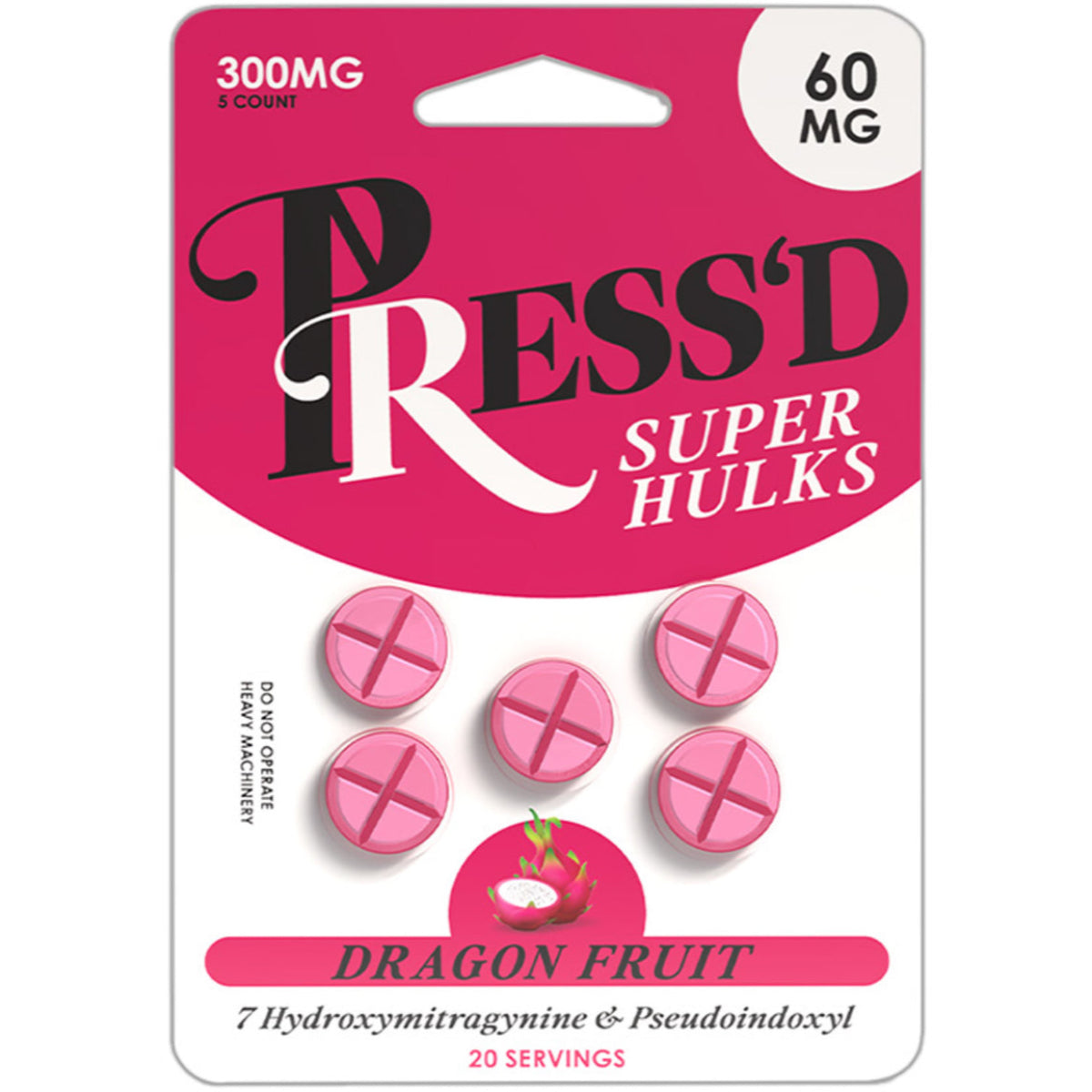 Press’d - Dragon Fruit Super Hulk 7-OH + Pseudo - 5 Ct 60mg Tabs [K-PR-60-Dragon]