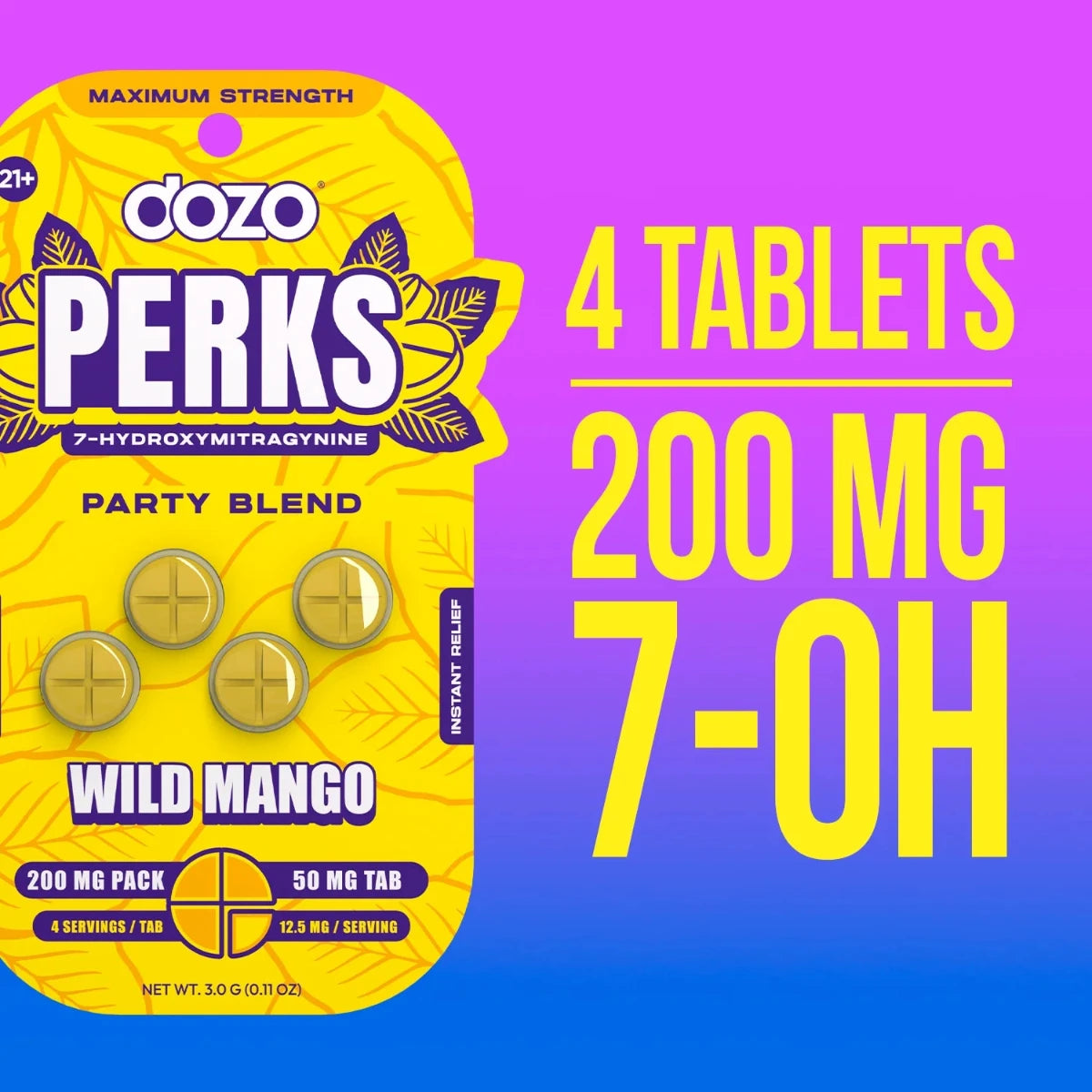 DOZO PERKS Rapid-Release 7-OH - Four 50mg Tab’s - Now 7 Flavors! [K-DP-4C]