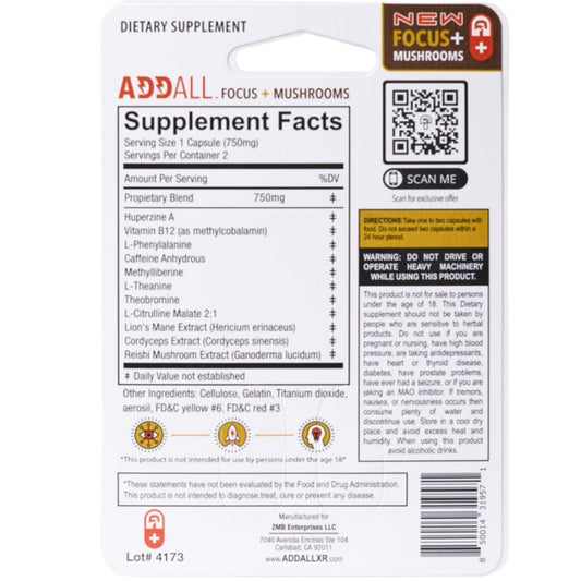Addall Focus + Mushrooms Blend - 2 Ct Cap’s [C-AA-M-2C]