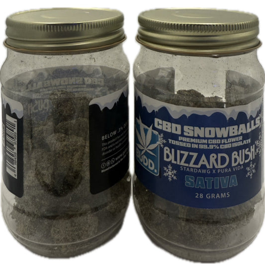 BUDD. Blizzard Bush Snowballs (Covered in CBD Isolate) - 28 Gram Jar [C-B-SC-28G]