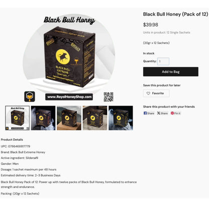 Black Bull Extreme Honey - 12 Ct Display [C-SX-BBE]