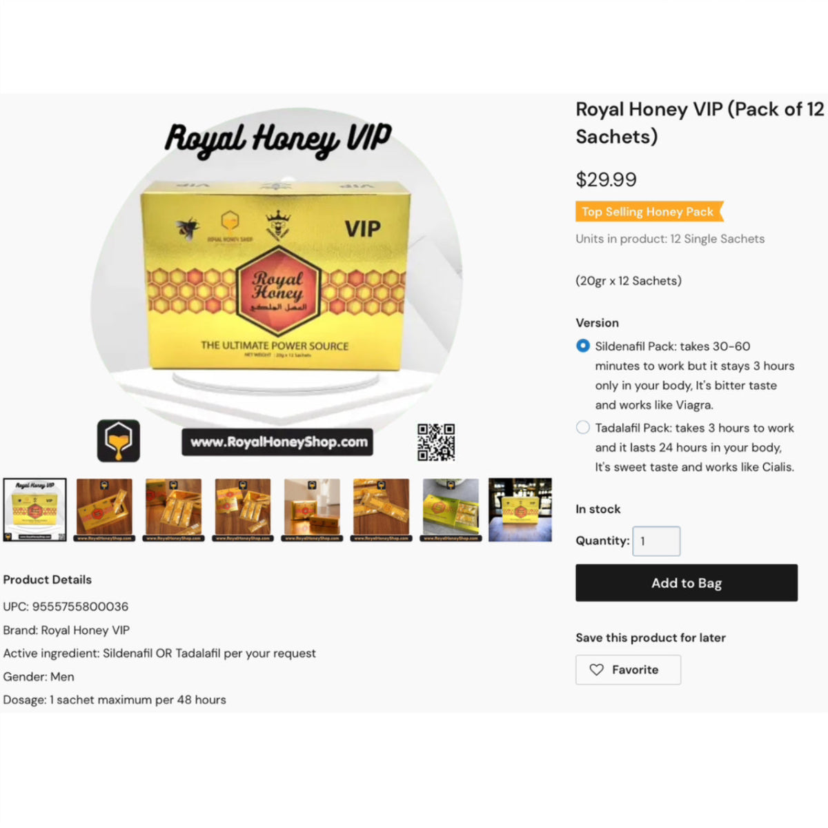 Royal Honey VIP - The Ultimate Power Source - 12 Ct Display [C-SX-RH]
