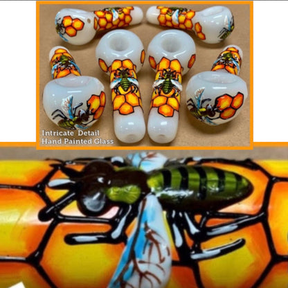 5” & 5.5" Hand Painted Glass Honeybee Spoon Hand Pipes [HP-G-115A & HP-G-115B]