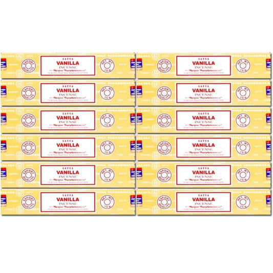 Nag Champa Vanilla Blend - Authentic Satya - Twelve 15g Boxes [IN-NC-VNLA]