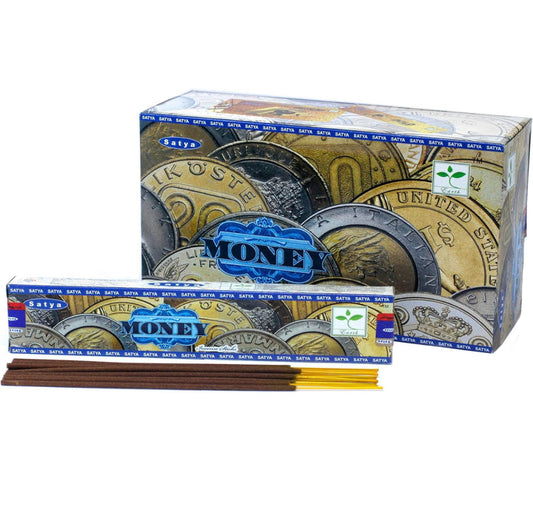 Nag Champa Money Blend - Authentic Satya - Twelve 15g Boxes [IN-NC-Money]