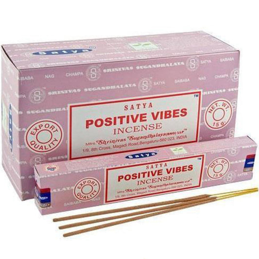 Nag Champa Positive Vibes - Authentic Satya - Twelve 15g Boxes [IN-NC-P Vibes]